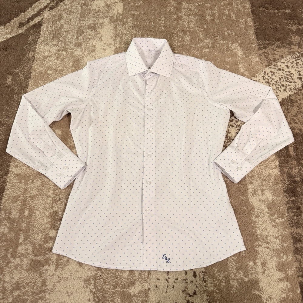 State & Liberty White Dress Shirt Mens Small Stretch Performance Geometric Slim